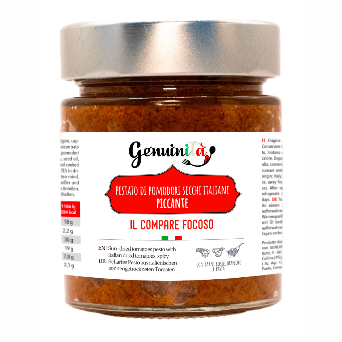 GENUINITA' IL COMPARE FOCOSO - Sun-dried tomatoes pesto with chili - 156 ml jar